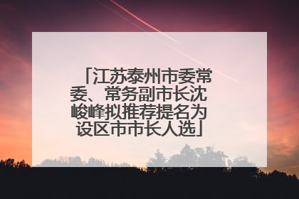 江苏泰州市委常委、常务副市长沈峻峰拟推荐提名为设区市市长人选